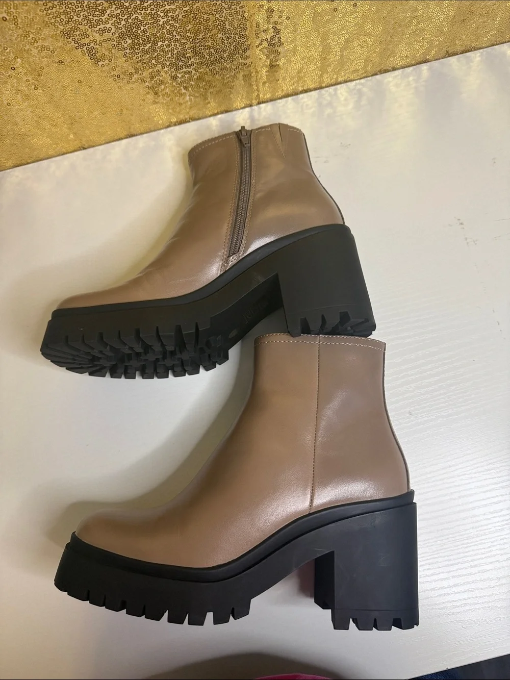 Jeffrey Campbell Anemone Ankle Boots Nude Leather Platform Ankle Boots